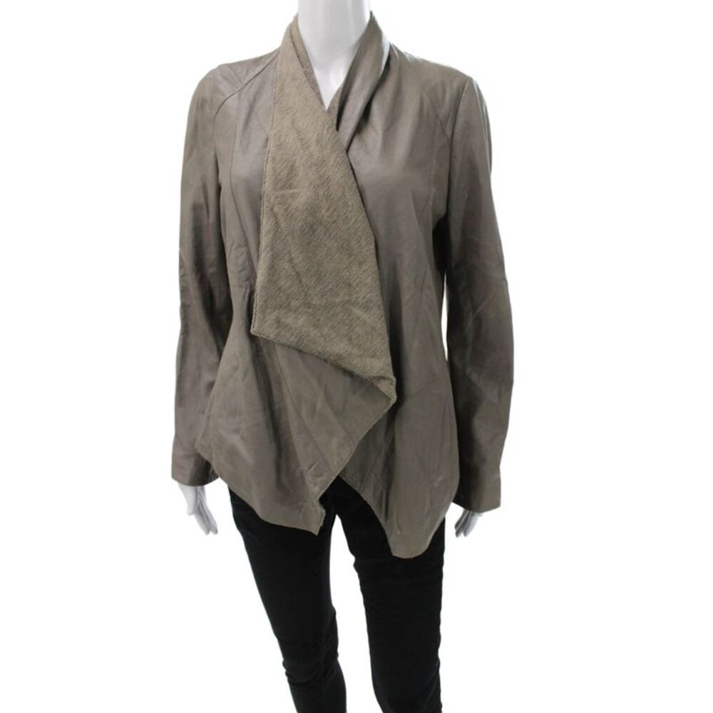 Vince Womens Gray Leather Basic Jacket Long Sleeve Size M